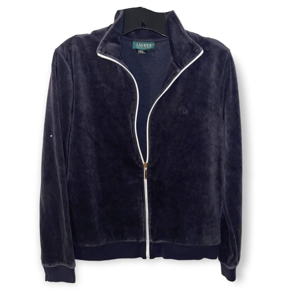 Lauren Ralph Lauren Purple Velour Zippered Jacket Sz Med EUC